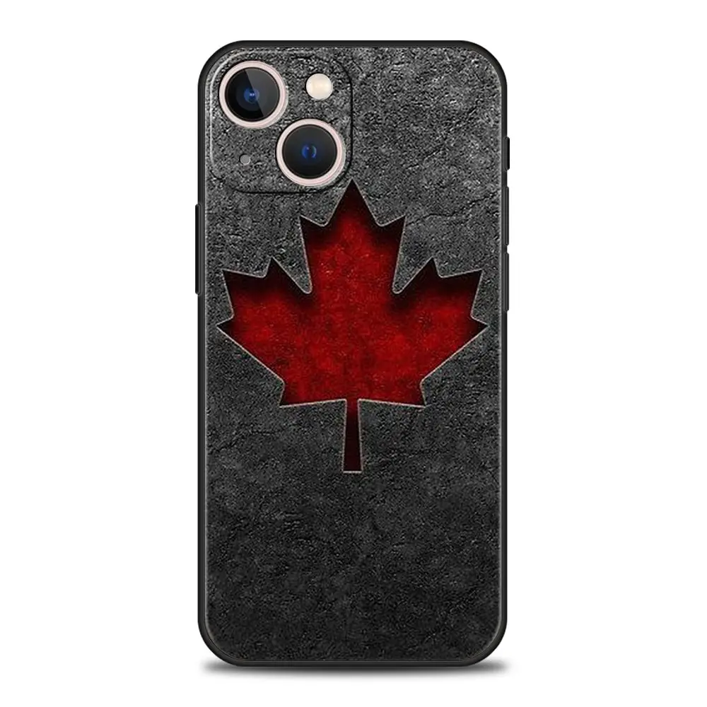 Maple Canada Flag love Football Soft Phone Case For iPhone 11 12 13 15 14 Pro Max X XR XS 7 8 Plus SE 2020 Luxury Black Cover