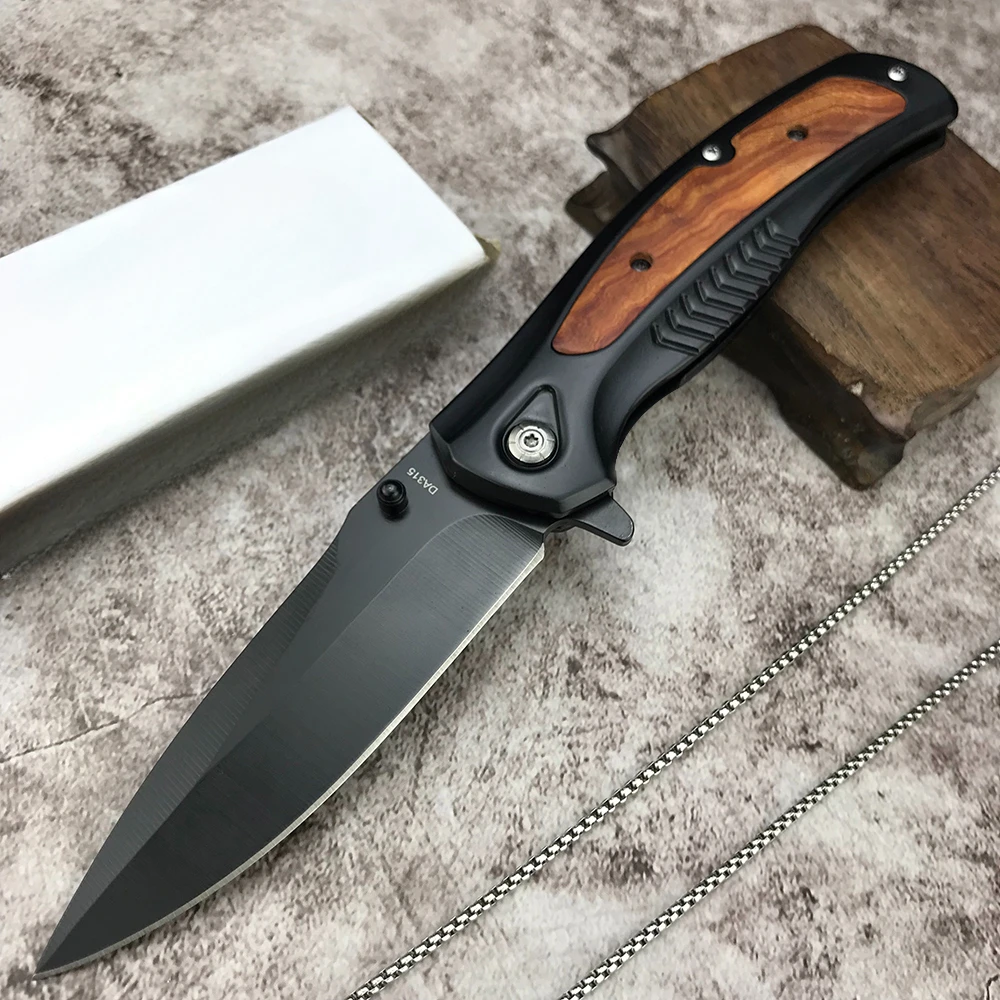 DA315 Flipper EDC Pocket Folding Kinfe 7Cr13Mov Blade 420 Steel Wood Handle Camping Hunting Self-defense Survival Outdoor Tools