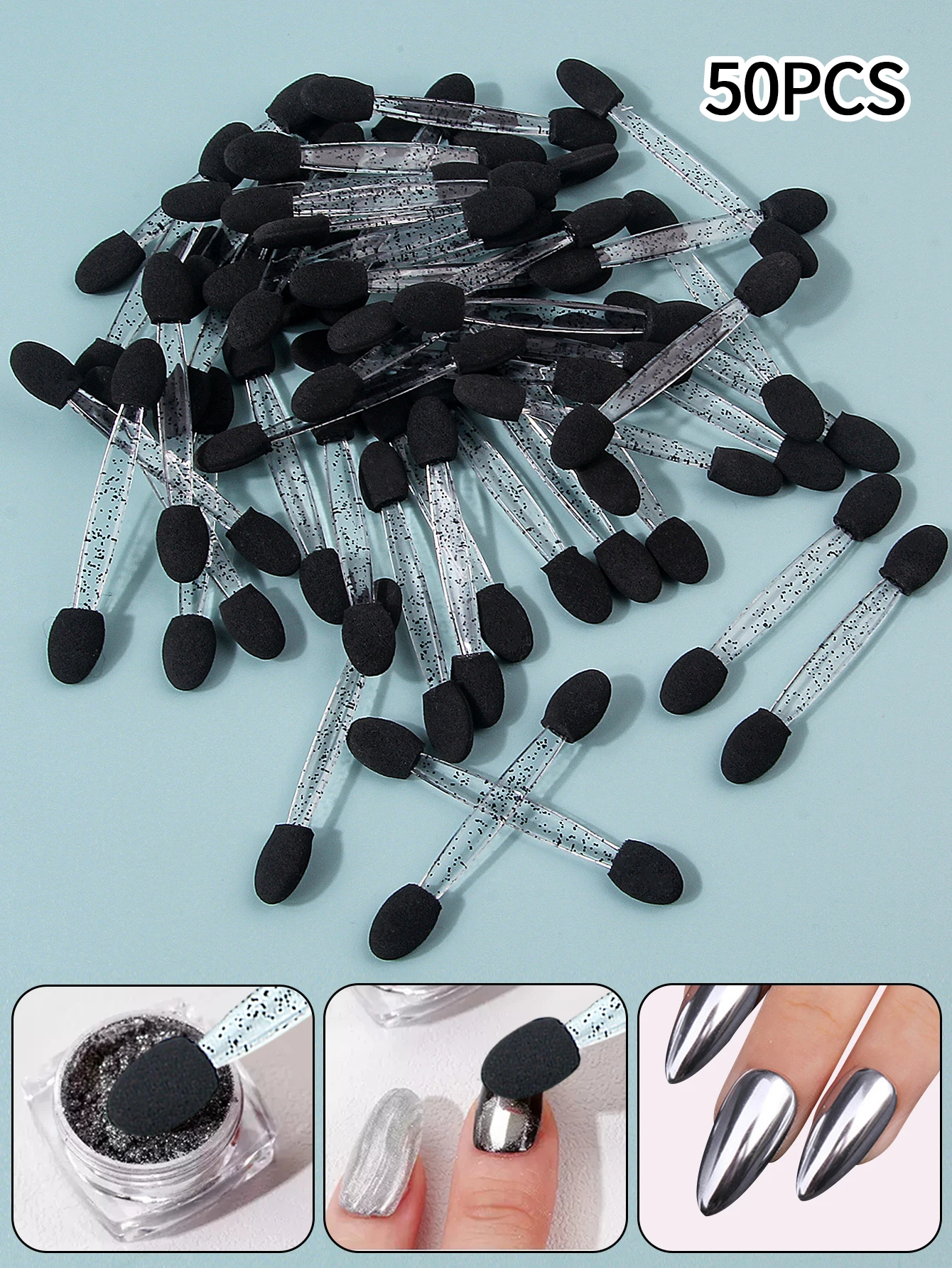 50-delige spons oogschaduwborstelset - Aurora Mirror Nail Art Sticks + ogencontour mengborstelset voor make-up/nagelkunstenaars