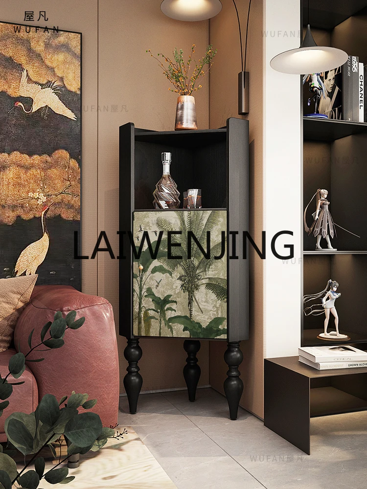 RWJ Retro Living Room Sofa Side Cabinet Antique Style Storage Rack Tripod Cabinet Corner Wine Cabinet