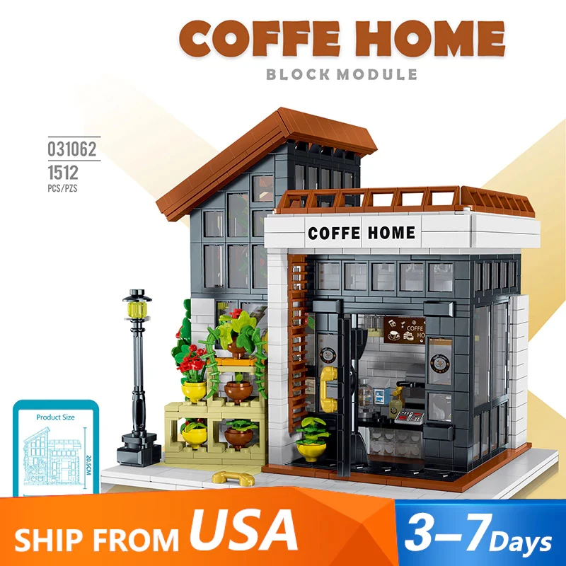 

Coffe House Buildings Sets Model,City Apartment Store Street View Modular Buildings 1512PCS MOC Building Blocks for Kids Gift