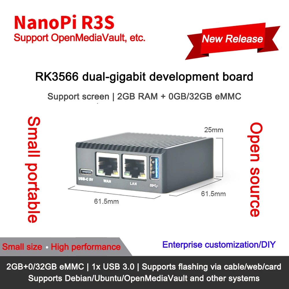 Imagem -02 - Nanopi R3s Dual-gbps Portas Ethernet Router Rockchip Rk3566 Soc Placas de Desenvolvimento 2gb Lpddr4x Suporte Openmediavault Openwrt