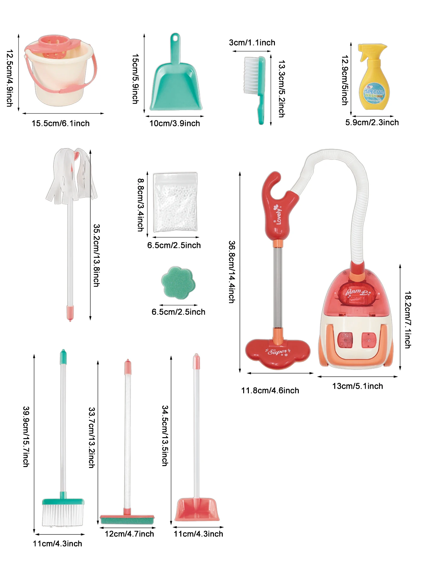 Aspirateur Sanitaire pour Maison de Jeu, 11 Pièces Adapté aux Enfants de Plus de 3 Ans, avec Aspiration Fonctionnelle