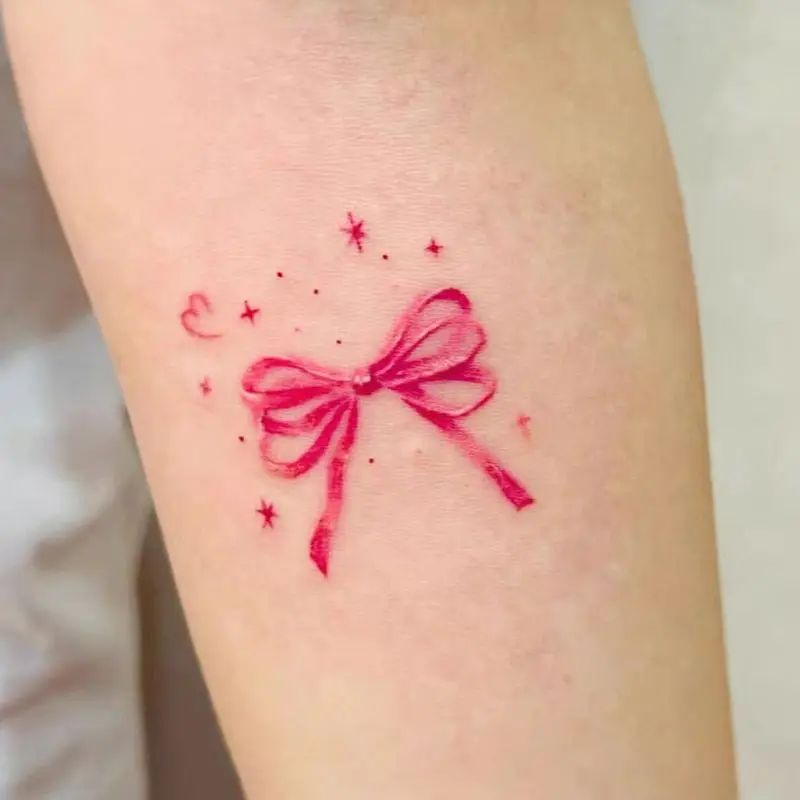 Love Star Pink Bow Tattoo Sticker Hot Girl Colorful Arms Waterproof Temporary Fake Tattoos Tatto Art Hotwife Tatoo Halloween