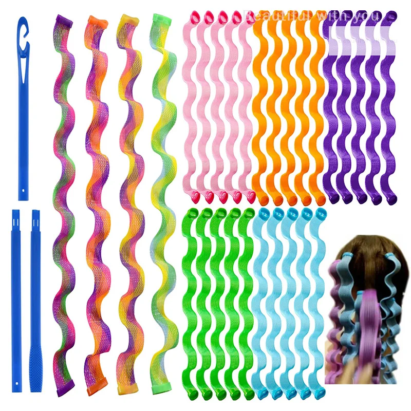 

10Pcs 55cm Hair Curler Wave Formers Hair Styling Accessories Hair Styling Tool DIY Heatless Hair Rollers With Hooks For Women