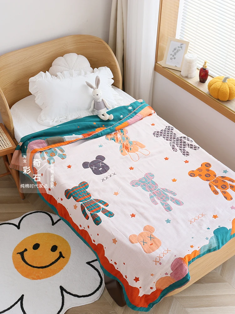 Imagem -03 - Primavera e Outono Kid Algodão Gaze Toalha Quilt Cartoon Children Baby Blanket Respirável Toalha de Banho Algodão Nap Blanket