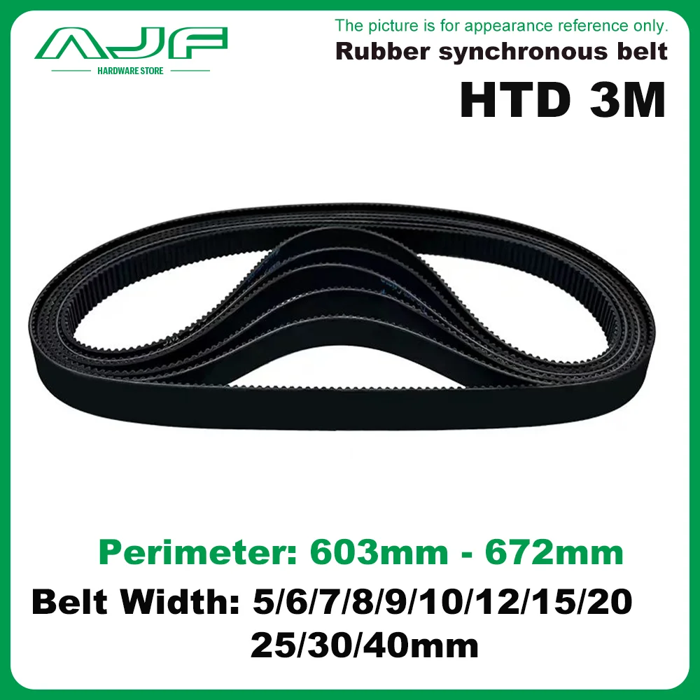 HTD3M Timing Belt Perimeter Lp=603mm-672mm Rubber Closed Loop Belt Width 5/6/8/9/10/12/15/20/25/30/40mm 3M Synchronous Belt