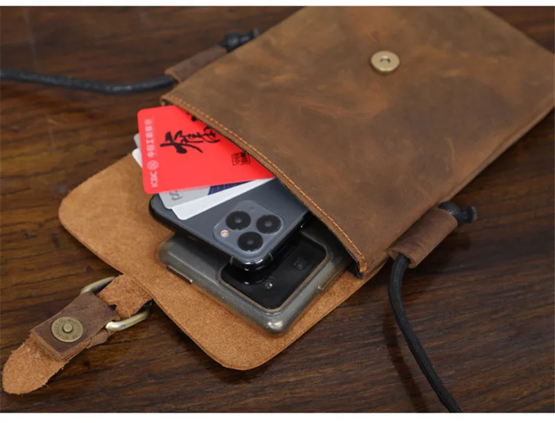 Fashion vintage genuine leather men small phone shoulder bag outdoor casual light natural crazy horse cowhide mini messenger bag