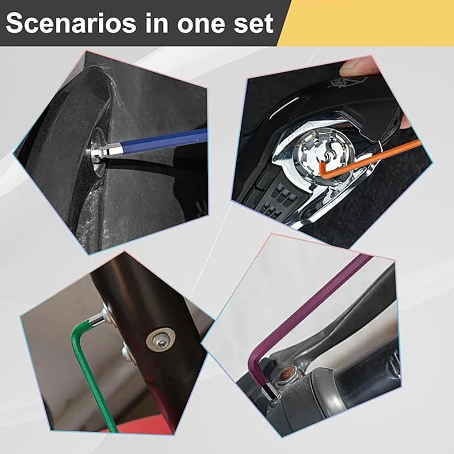 9Pcs CR-V Metric Wrench Set, L Key Set with Color-coded &  Bracket  Bike Repair,  Assembly