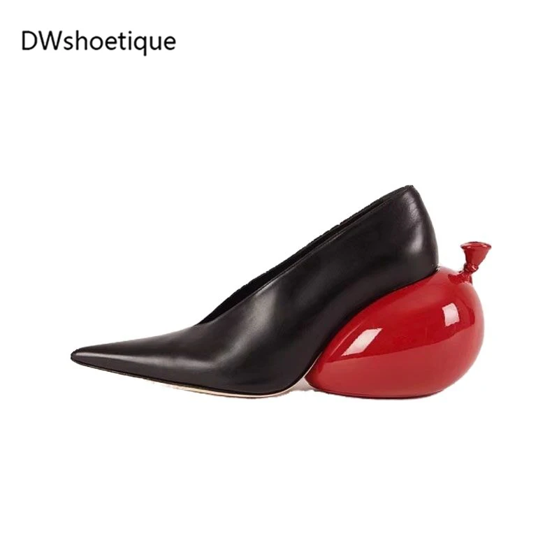 New balloon pointed toe slip on women dress shoes strange heel casual women pumps