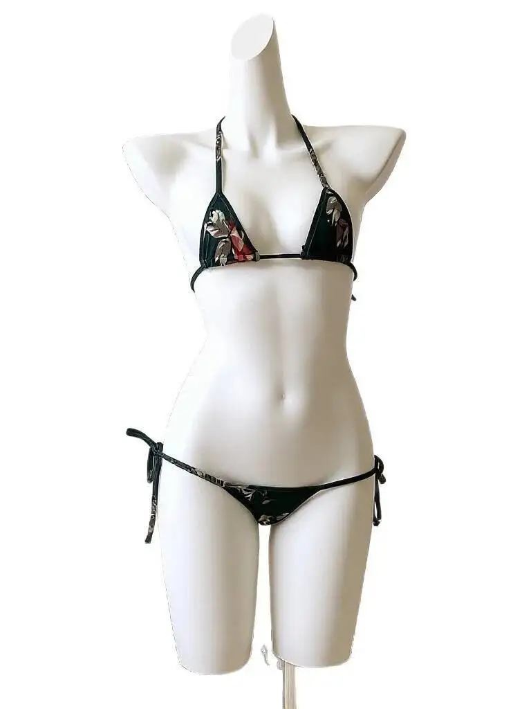 Set costumi da bagno da donna con stampa floreale esotica Top bikini push up con coppe imbottite e fondo laterale legato Costumi da bagno Set due pezzi QOAC