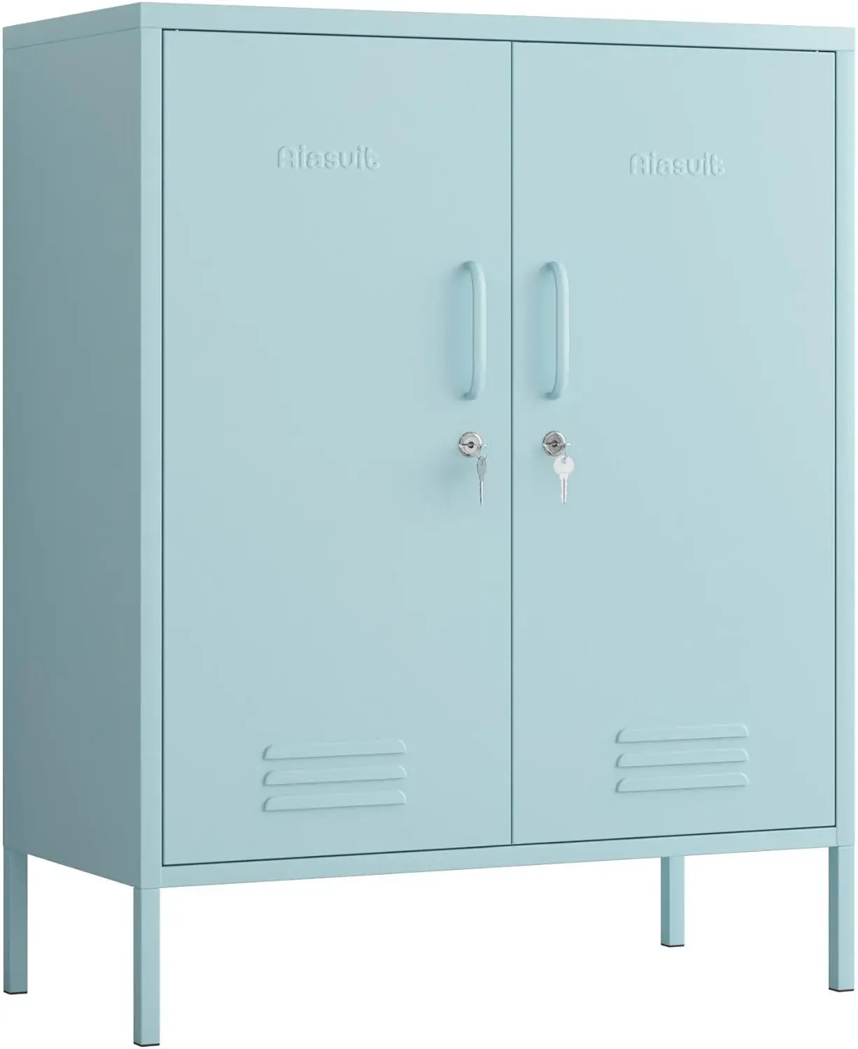 3단 잠금식 금속 보관 캐비닛, 파란색, 40인치 높이 x 31.5인치 너비 x 15인치 깊이