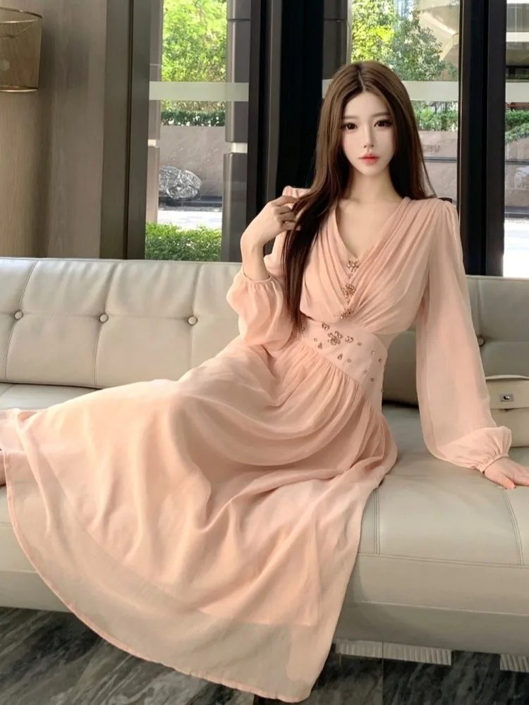 

Ele V-Ne Long Dr Slim Fit High Waist Autumn Winter Faion Sexy Sle Lady's Dr Soft Design Sensual Long Skirt