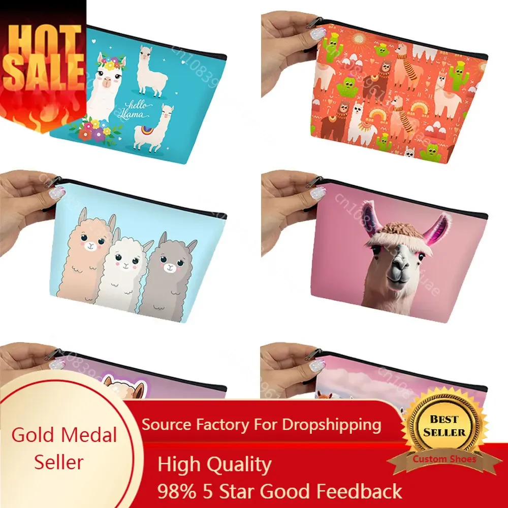 Funny Animal Alpaca Pattern Cosmetic Case Llama Storage Bag Women Makeup Bags Cosmetic Bag Organizer for Travel Lipsticks Holder