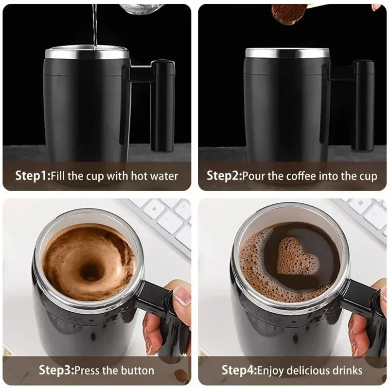 Self Mixing Stainless Steel Coffee Cup, USB recarregável, copo de agitação magnética automática, 380ml