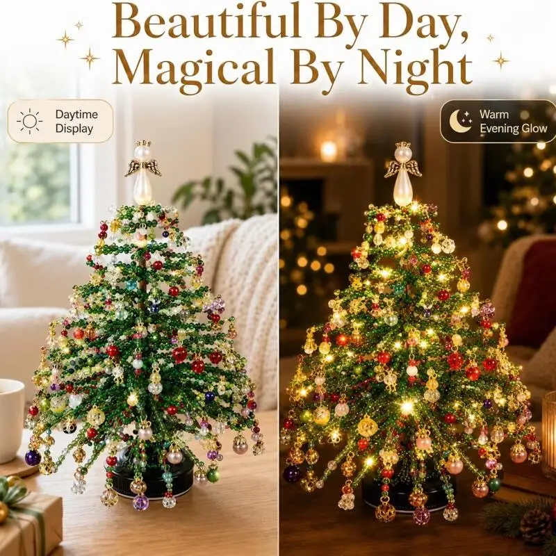 Handmade DIY Beaded Christmas Tree Making Kit Mini Crystal Bead Christmas Tree Desktop Decor Christmas DIY Craft Supplies Creati