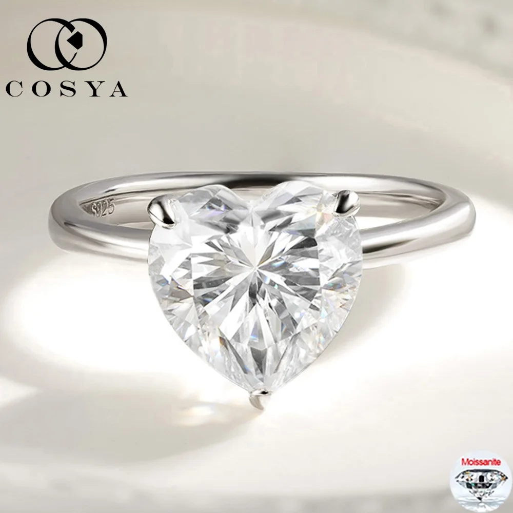 

COSYA 4 Carat Heart Cut Moissanite Ring For Women S925 Silver D Color VVS1 Lab Diamond Engagement Wedding Band Fine Jewelry Gift
