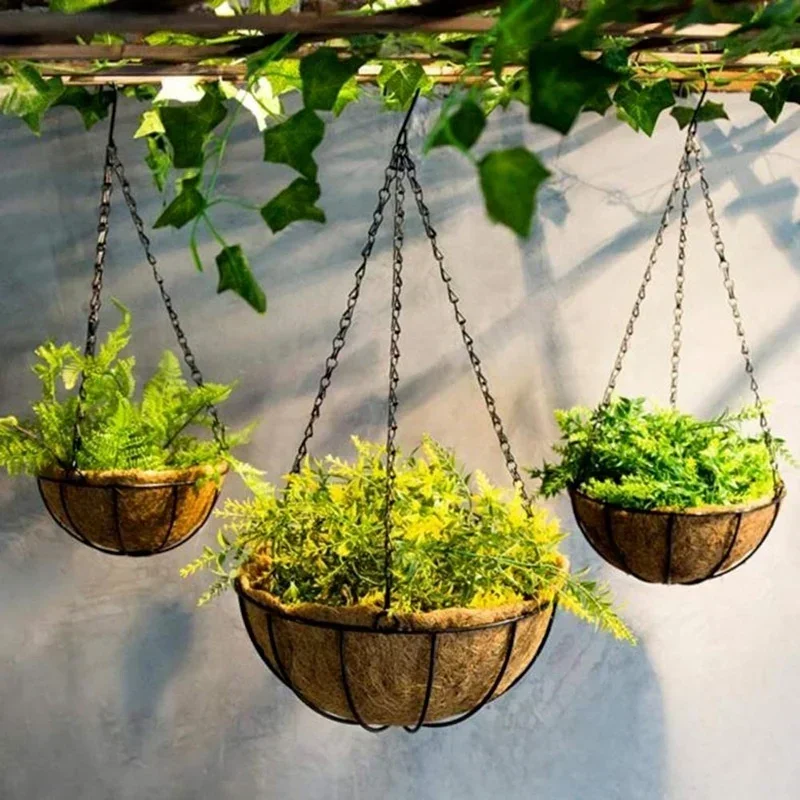 40cm Imitation Rattan Hanging Basket Flower Pot Hanging Chain Hooks Plant Grow Basin Pot Basket Hanging Chain Home Garden Decor