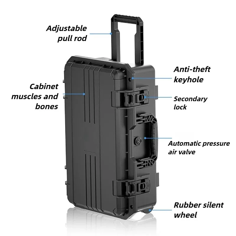 صندوق أدوات عجلة التسوق المحمول، صندوق تخزين معدات قوي ومتين، معدات عمل متعددة الوظائف مقاومة للماء