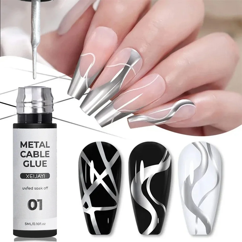 Metallic Painting Liner Gel Nagellack Silber/GoldRose 3D Metallspiegel Superhelles Zeichnungsgel Semi Permanent Line French Nail