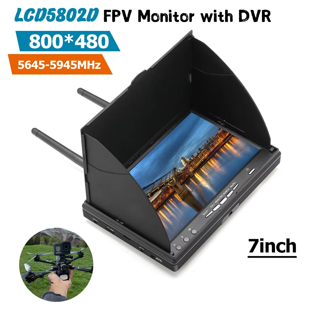 LCD5802D 5.8GHz FPV Monitor 40 Channels 7 Inch LCD Screen with DVR Built-in Battery For FPV Multicopter