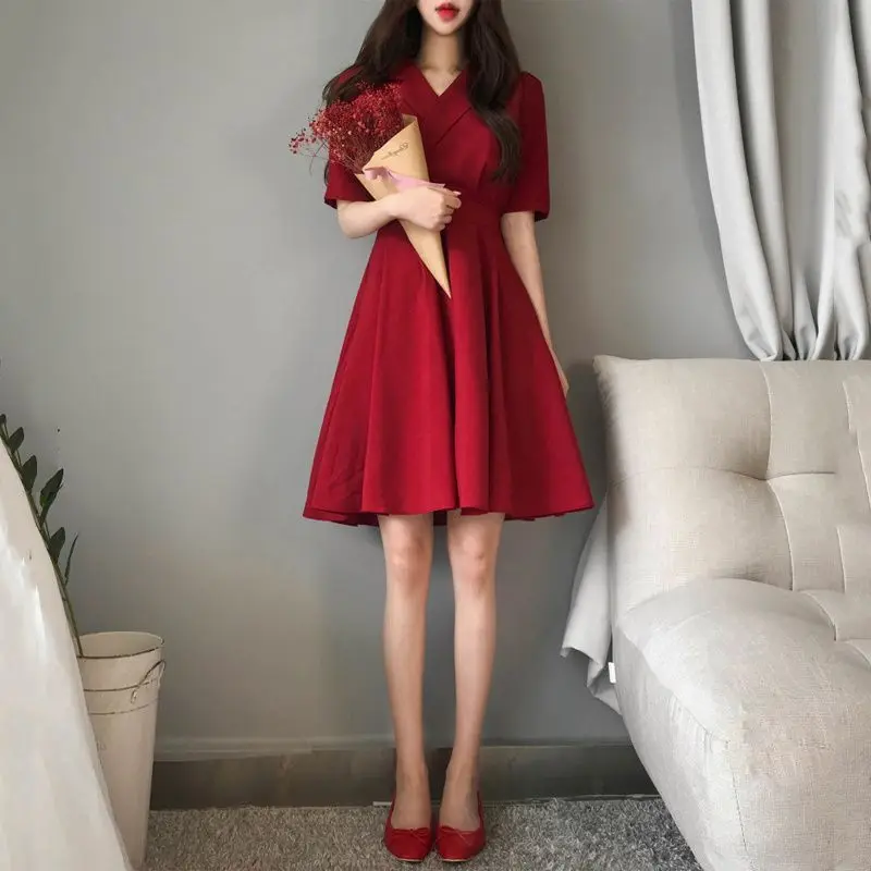 

Dress Women's Fashion Summer Slim Fit A-line Office Formal Elegant Korean Fashion Short Sleeve Vintage Vintage Double Layer 2023