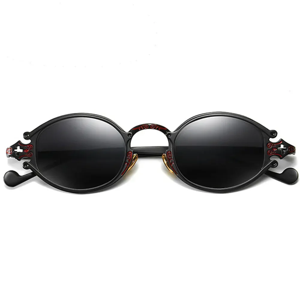 Marka męskie damskie luksusowe złote metalowe designerskie okulary przeciwsłoneczne owalne okrągłe gotyckie okulary przeciwsłoneczne Retro Vintage okulary przeciwsłoneczne Steam Punk — zdjęcie 5