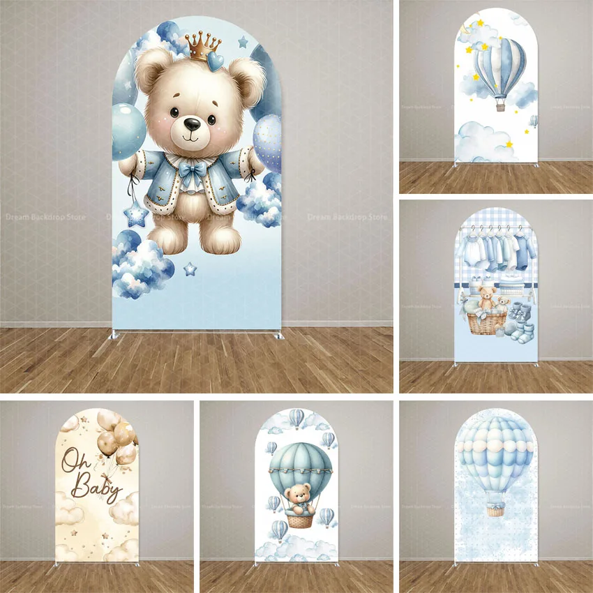 

Индивидуальный двусторонний фон-арка «Oh Baby» с милым медведем и воздушным шаром для детского дня рождения, вечеринки в честь рождения ребенка, декор для фотозоны