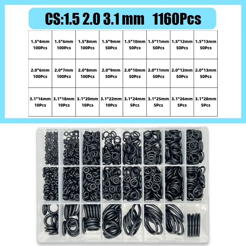 1400-100 Stück O-Ring Gummidichtungen Dichtungsring Set Nitrilkautschuk Hochdruck O-Ringe NBR Dichtung Gummiband O Gummiringe Set – Detail 9