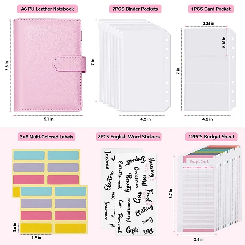 4X бюджетный переплет формата А6 с конвертами на молнии, бюджетный планировщик, органайзер для экономии денег, денежные конверты для составления бюджета, розовый