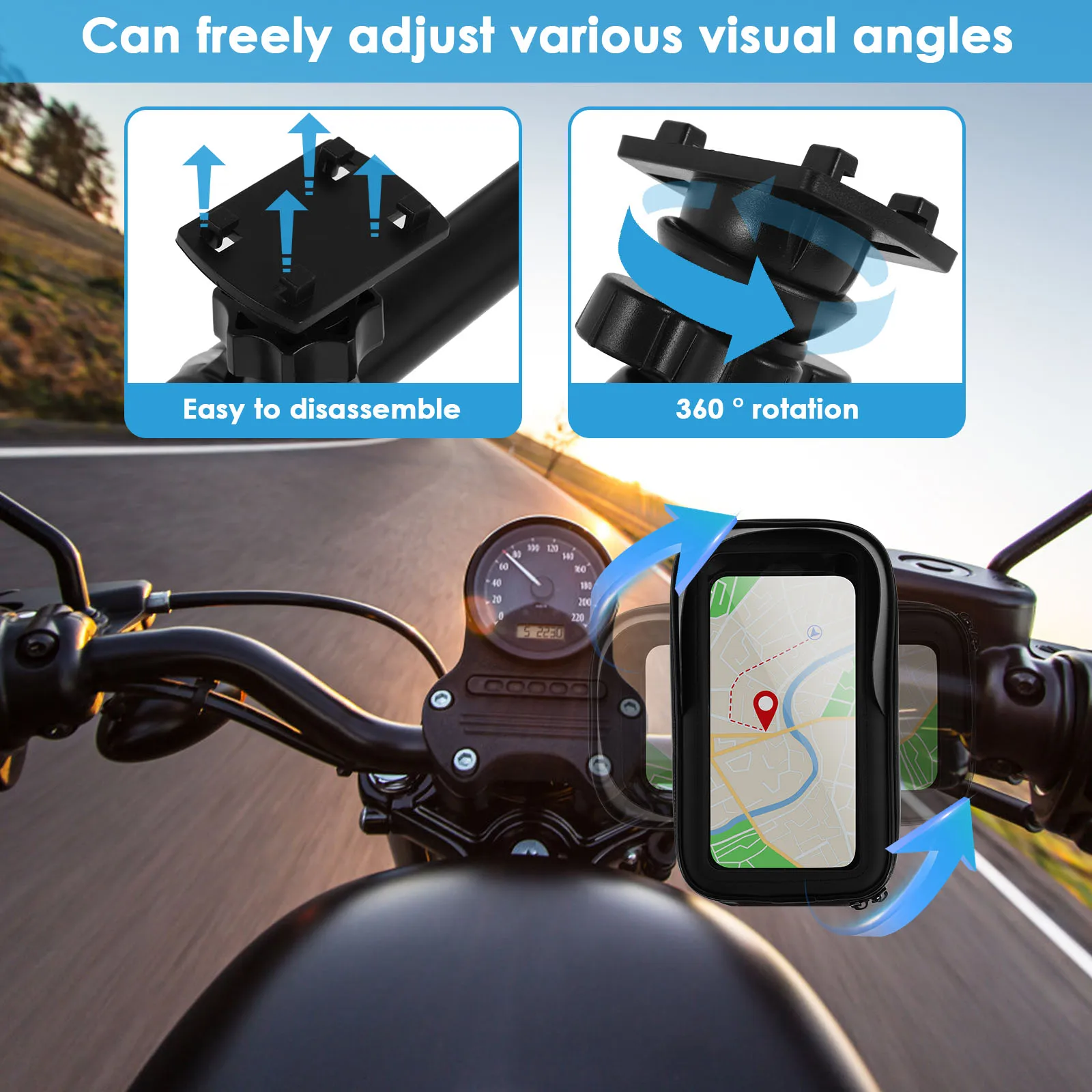 Bike Phone Holder Bag Touch Screen Bag Waterproof Rearview Mirror Phone Holder 360° Rotatable for Motorcycle Bicycle Accessories