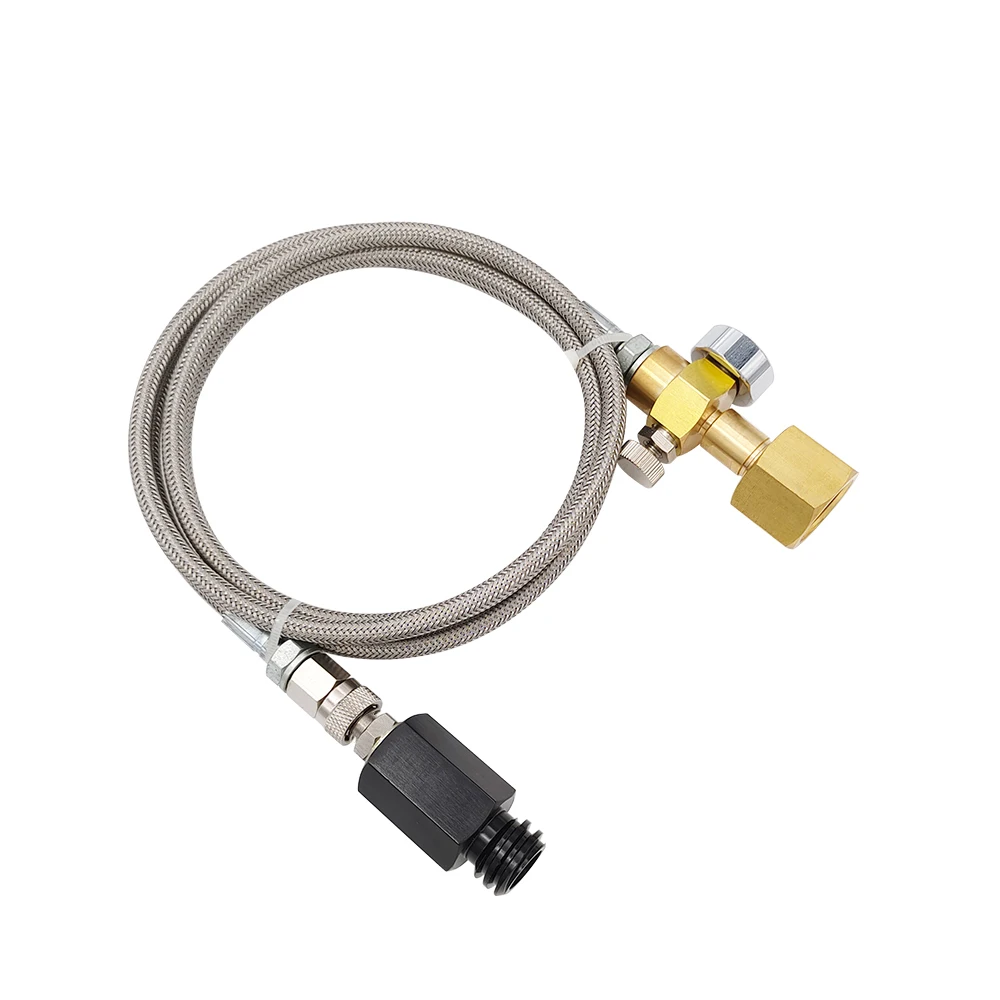 Soda External Co2 Tank W/ Steel Braid Hose Kit for Sodastream Machine Fizzy Sparkling Water Drink Maker,W21.8-14 CGA320 Connecto