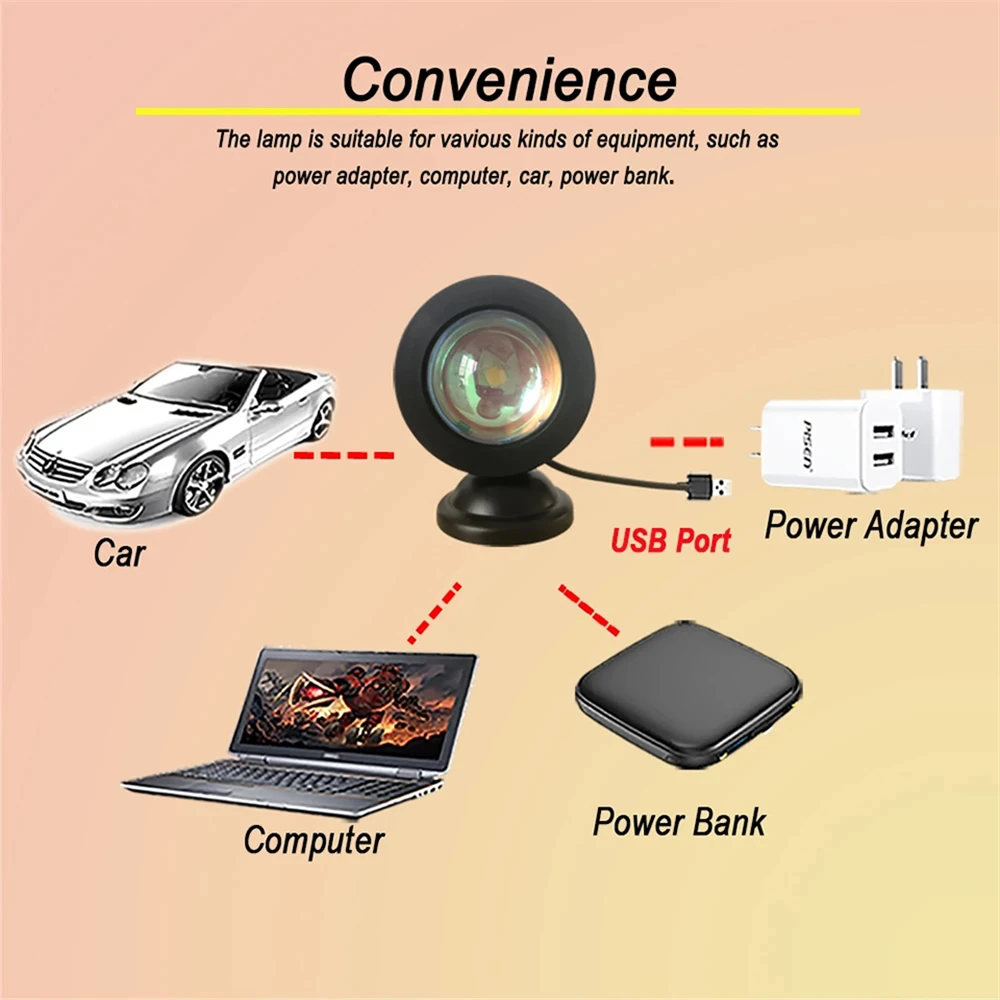 Mini USB Sunset Lamp Led Projector Night Light 16 Colors Rainbow Atmosphere Light Photography Background Home Bedroom Decoration