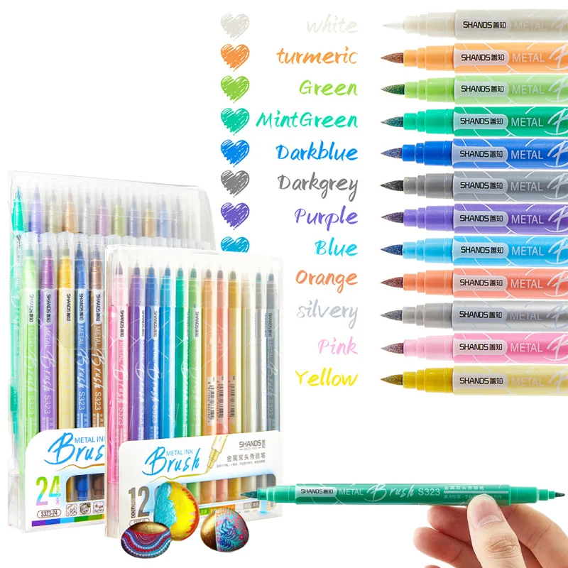6/12/24 Color Metallic Double-head Marker Set Quick-drying Bright Colors for Hand-painted Graffiti Signature Handmade Decoration
