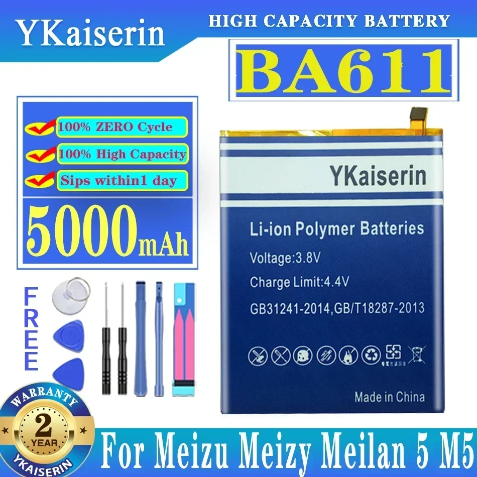 YKaiserin BA611 BA 611 5000mAh Battery For Meizu M5 M 5 M611 Series M611A M611D M611H M611Y Mobile Phone Batteries Bateria