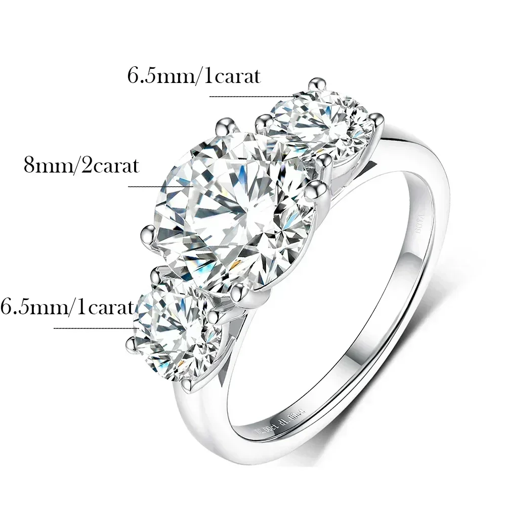 4 Karat Moissanit-Diamant-Verlobungsring mit Zertifikaten, 925er Sterlingsilber, Dreisteinen-Ehering für Frauen, edler Schmuck