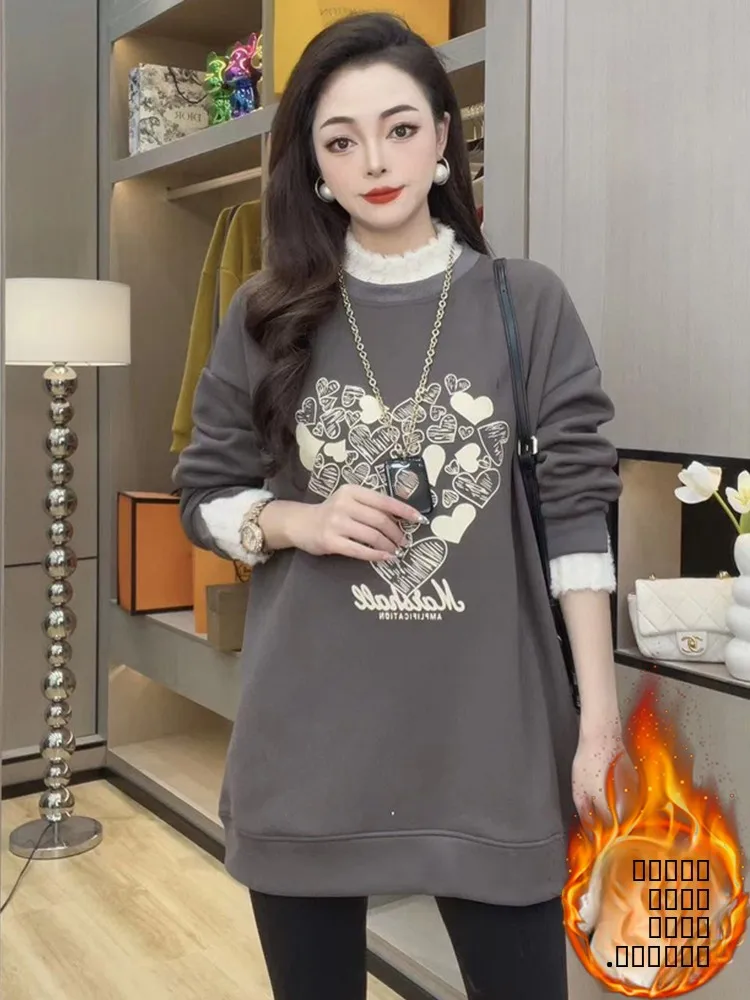 Thiened Fce ラブハート スウェットシャツ レディース カジュアル スリミング ロングジャケット 高級感のあるアウターウェア トップス 女性用