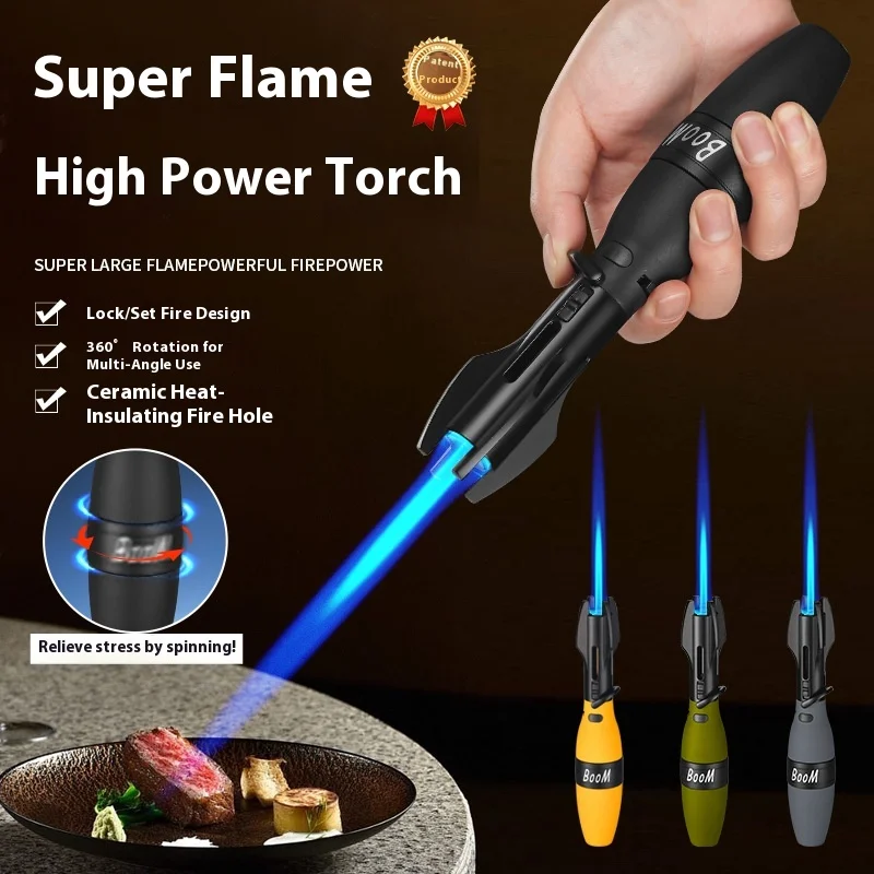 Powerful Metal Windproof Turbo Jet Butane Gas Lighter Barbecue Kitchen Torch Cigar Accessories Ignition Gadgets Bowling Shape - Image 4