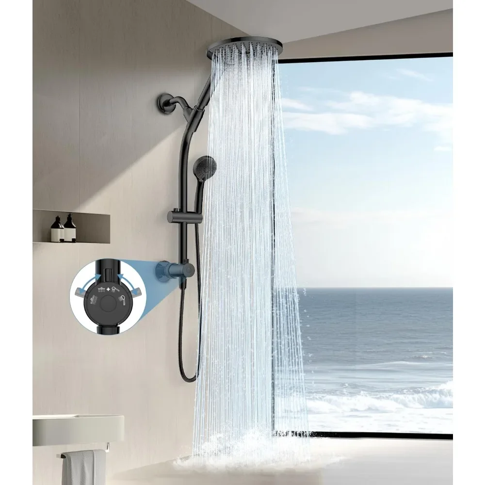 8 Dual Shower Head with Handheld Combo Rainfall Showers Heads with Height Adjustable Holder Wide Adjustable Shower Head