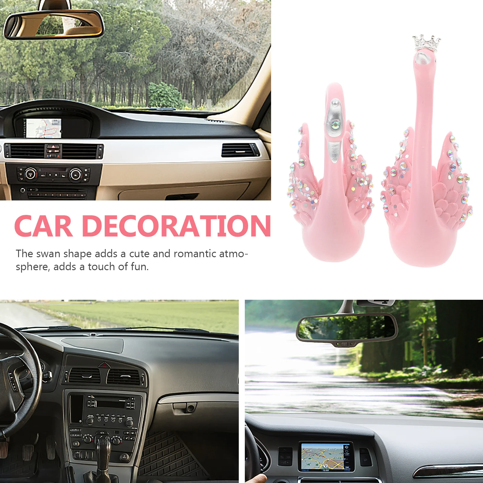 

2Pcs Cute Swan Car Ornament Stylish Car Interior Decorations Shape Dashboard Decor for Daily Use and Gift