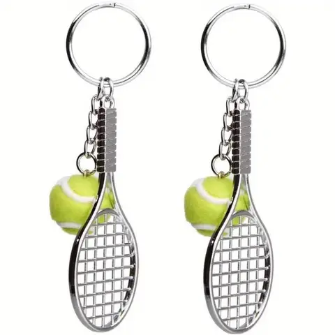 1pcs Tennis Racket Keychain, Creative Metal Keychain Sport Keyring Tennis Ball Keyring