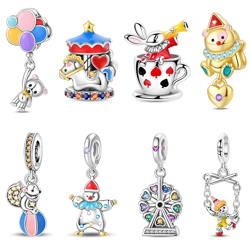 Amusement Park Series Silver Charms Beads Fit Original Bracelet Bag Keychain Earring Charm Bead Pendant Diy Women Jewelry Gift