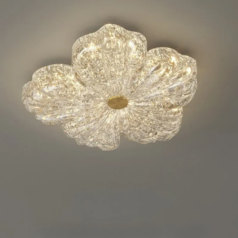 French Chic Luxury Ceiling Light for Bedrooms Kitchen Gold Foil Flower Art Home Decor Appliance Copper Indoor Lighting Fixture