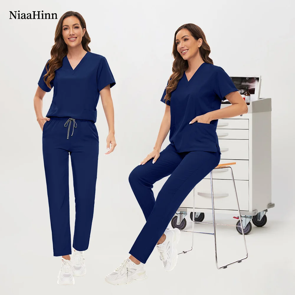 Niaahinn Nursing Work Clothes Dentist Medical Uniforms Men Women Beauty Salon Costume Nurse Workwear Doctor Surgical Tops Pants