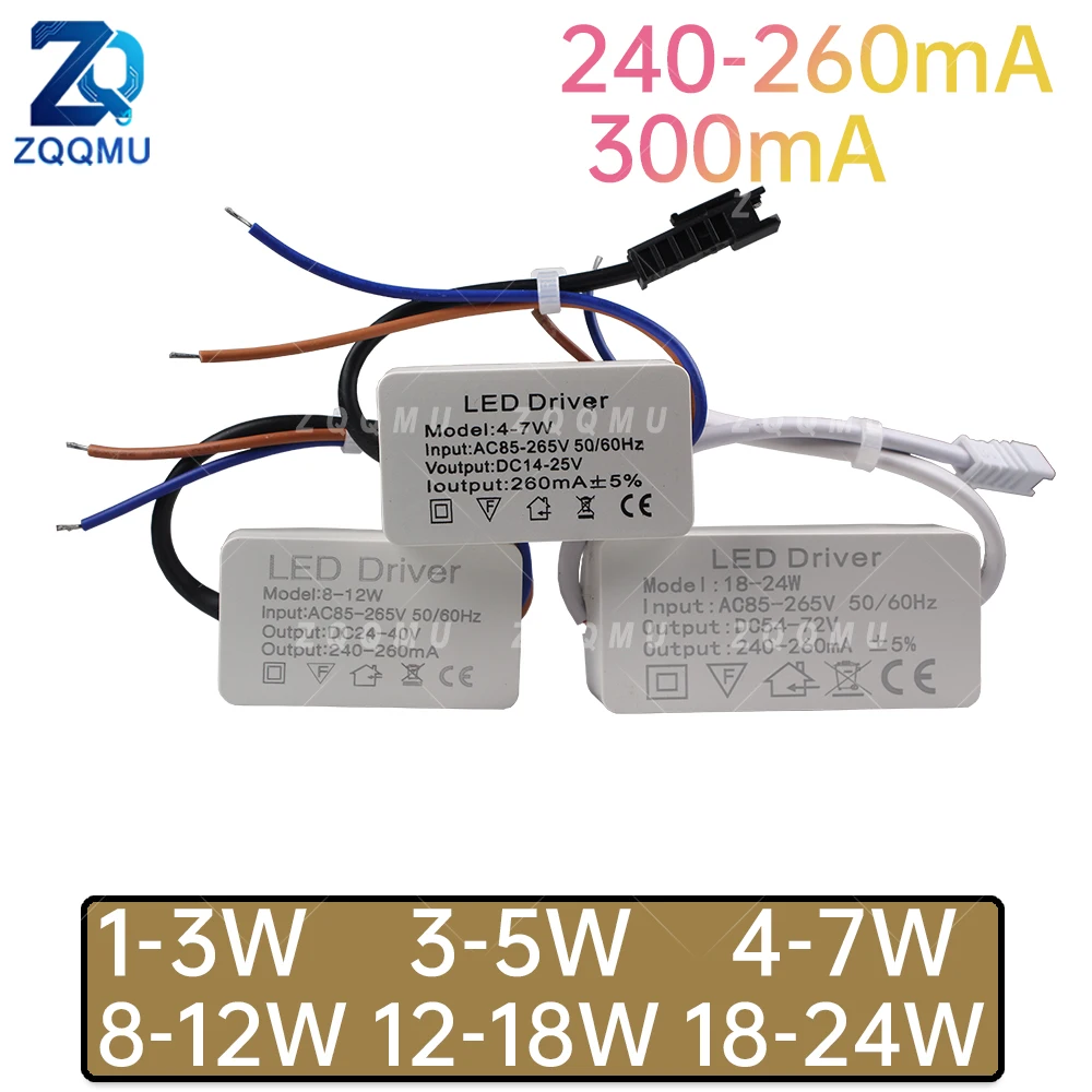 Alimentation pour driver LED AC 85-265V, courant constant isolé 1-3W 3-5W 4-7W 8-12W 12-18W 18-24W 240mA 300mA pour bande LED
