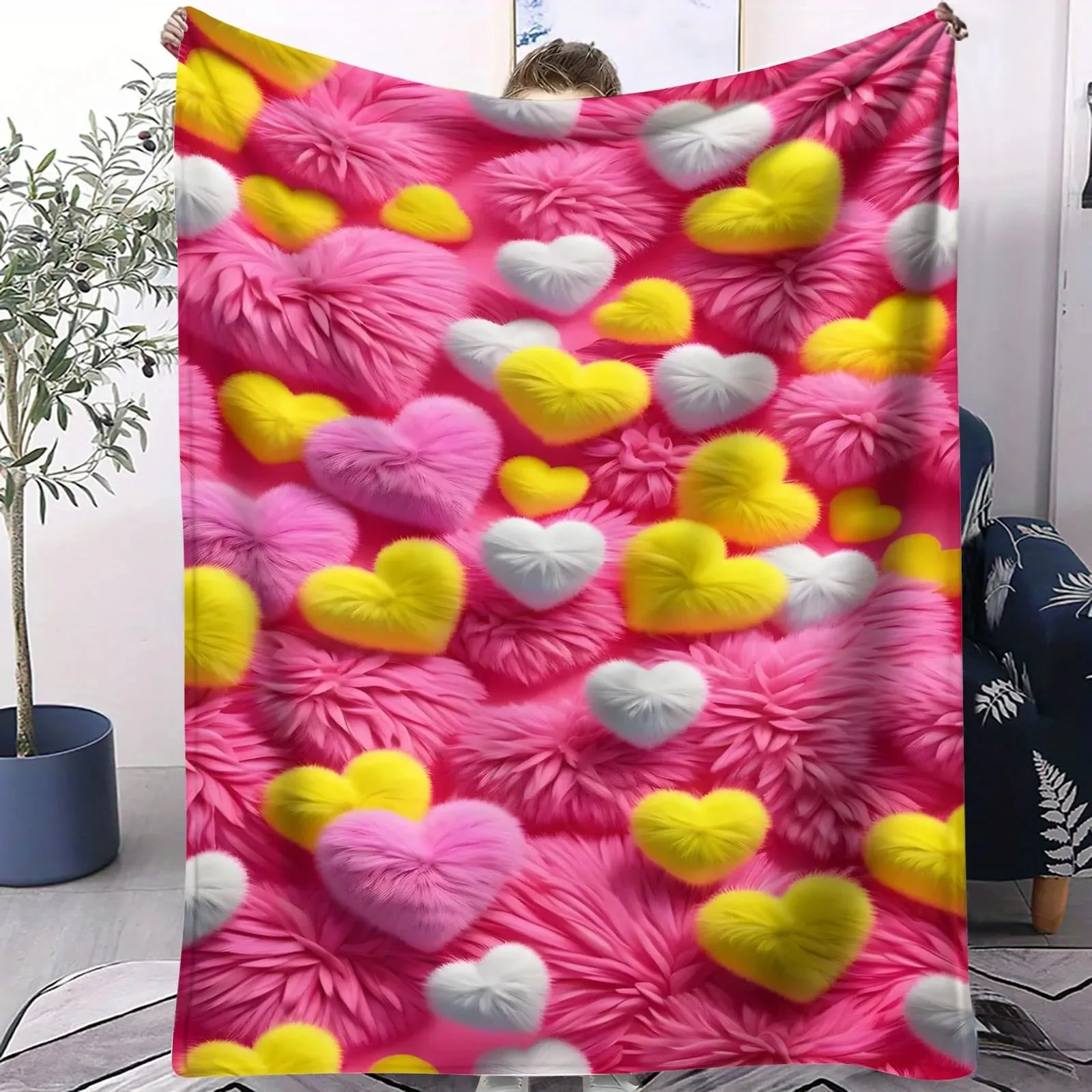 Glitter Heart Tree Blanket - Soft Throw for Kids Room Sofa Bed Camp Living Magical Decor Ideal for Family & Love Enthusiasts