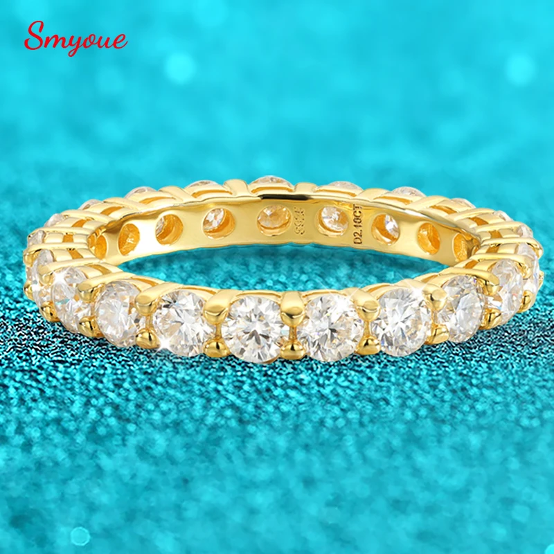 Smyoue 18k Gold Plated 3/3.5mm All Moissanite Diamond Rings for Women Wedding Full Eternity Bands 925 Sterling Silver Jewelry