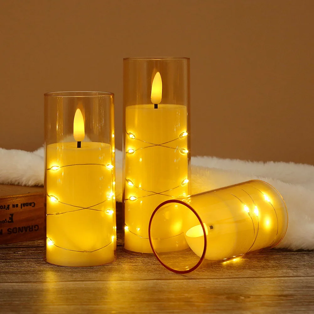 3 szt./zestaw LED Miedziany Drut Bezpłomieniowe Świeczki Lampki Urodzinowe Świąteczne Symulowane Płomienie Atmosferyczne Romantyczne Dekoracje Domu