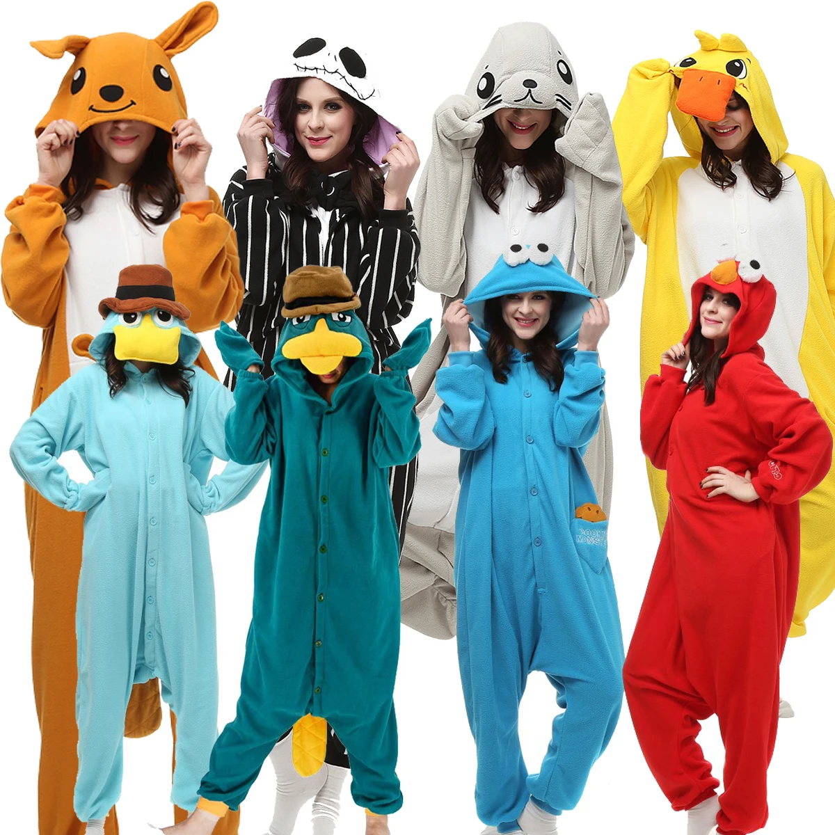 Favofans Animal Kigurumi Adultos Pato Canguru Onesies Pijamas Trajes De Halloween Macacão Cosplay Presente De Natal XXL