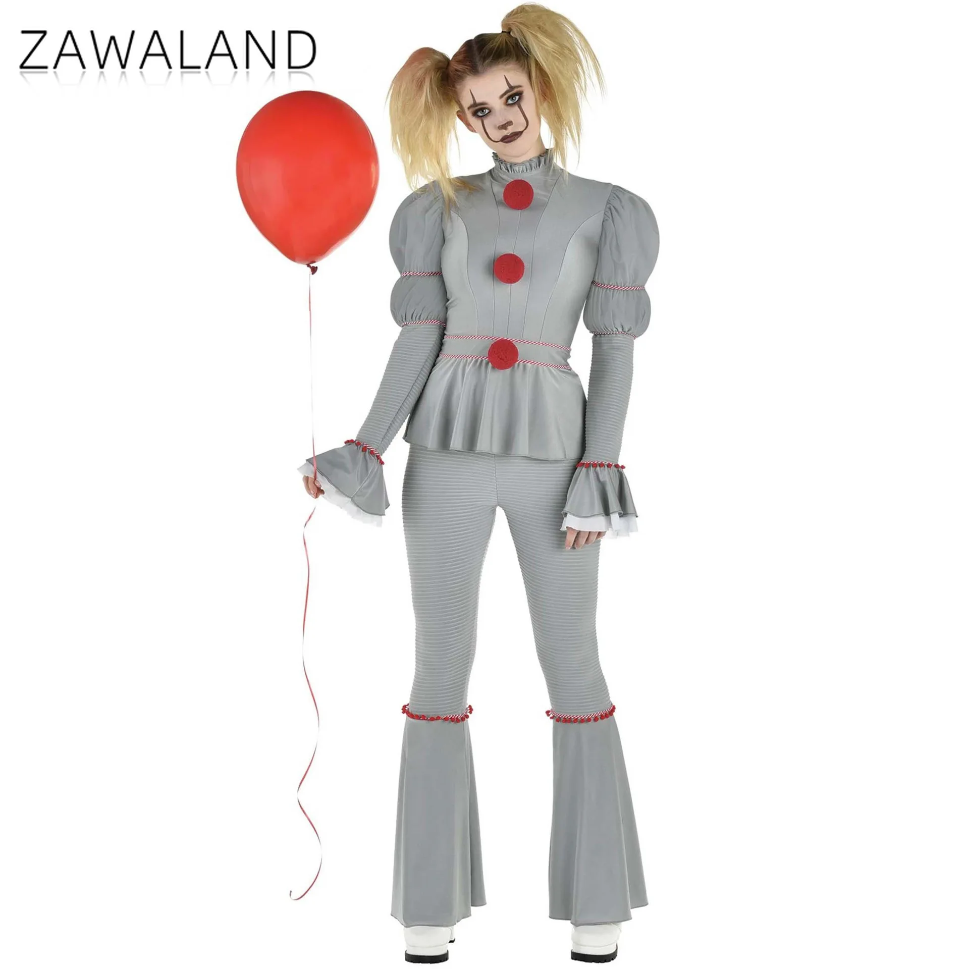 

Movie Classic Clown Cosplay Costume Halloween Party Performance Suit Woman Gray Puff Sleeve Clothing Carnival Festival Outfits